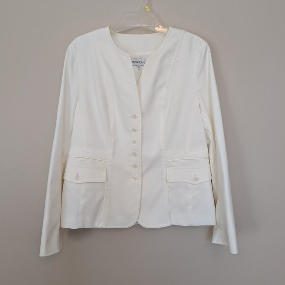 Andre Oliver lightweight white button front stretch jacket blazer 16 - Picture 1 of 14